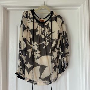 Tory Burch Black and Cream Floral Blouse